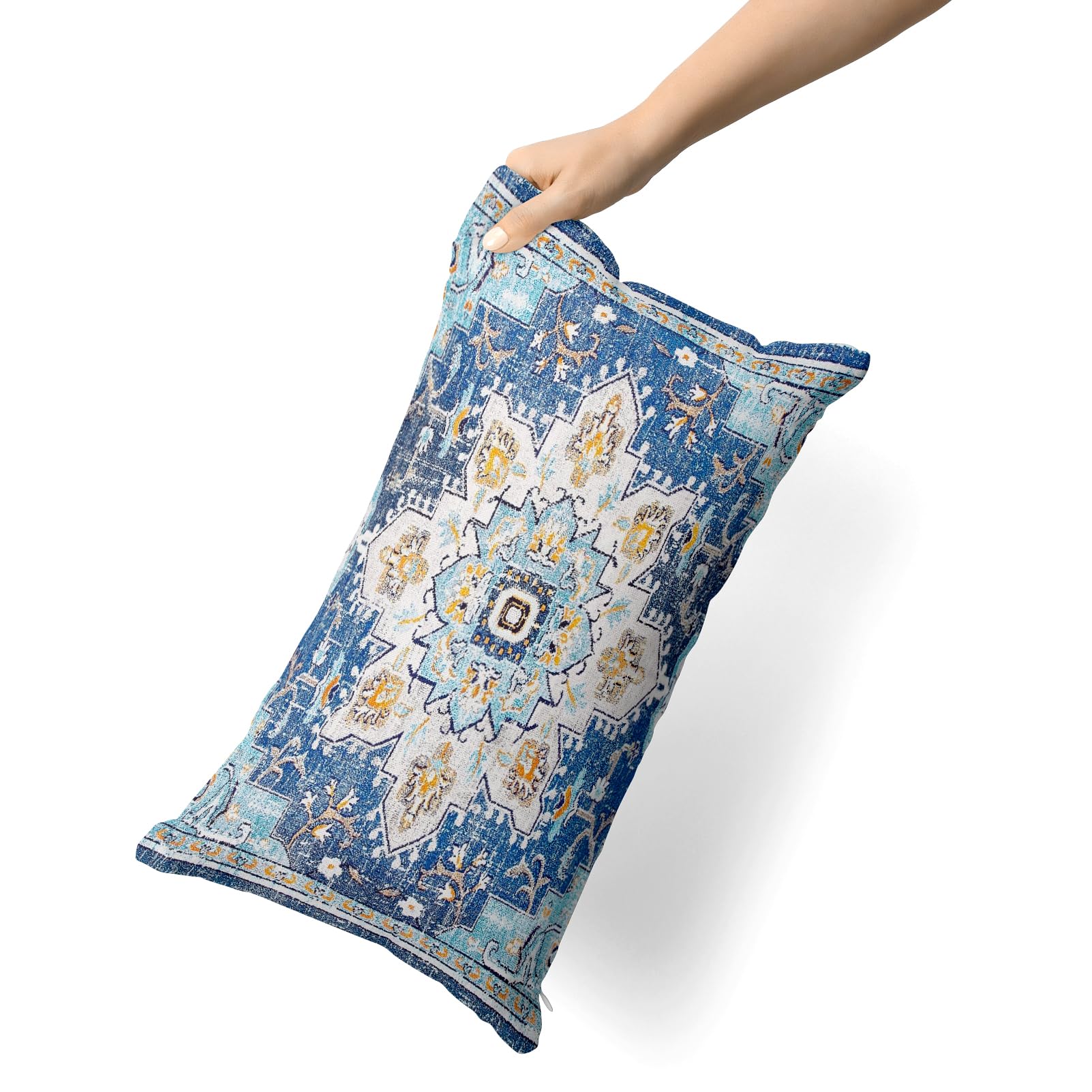 Snylcce Set of 2 Bohemian Style Cushion Covers 65x65 cm Decorative Square Throw Pillow Covers 26x26 Inch Sofa Car Pillowcase for Outdoor Home Bed Living Room Couch Decor (Blue boho) - Image 3