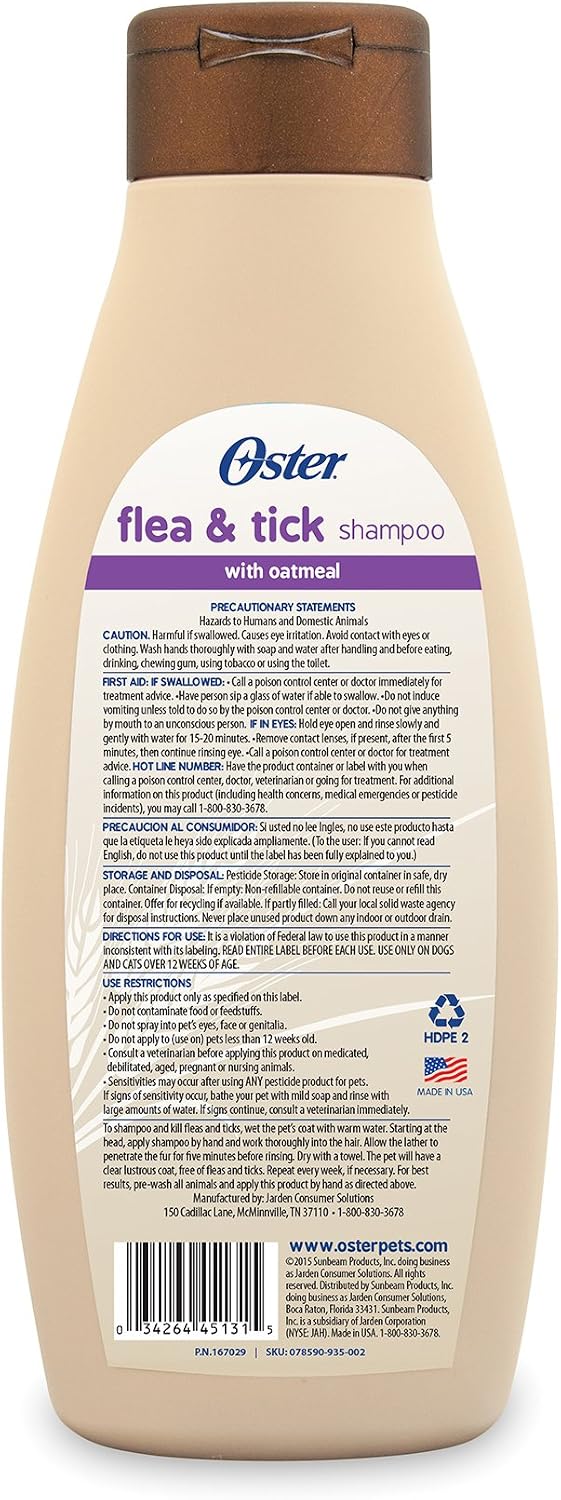 Oster Flea & Tick Shampoo with Oatmeal, Mandarin Violet, 18 Fluid Ounces (078590-935-001)