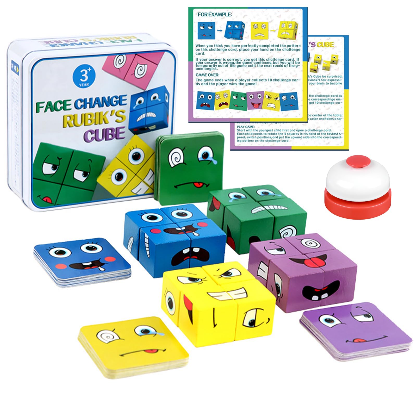 GERUI Wooden Cube Puzzle,Sensory Toys,Colorful Magic Cube Building Block Toy Educational for Children From 3 Years,Interaction Toy Wood Matching Game for Kids Thinking(Snap Bell)