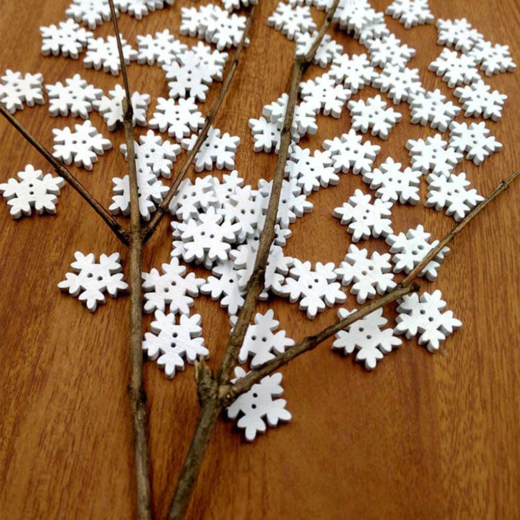 Bottoni In Legno A Forma Di Fiocco Di Neve | 100 Pezzi 1,8-2 Cm | Per Natale, Cucito E Fai-da-te - 3