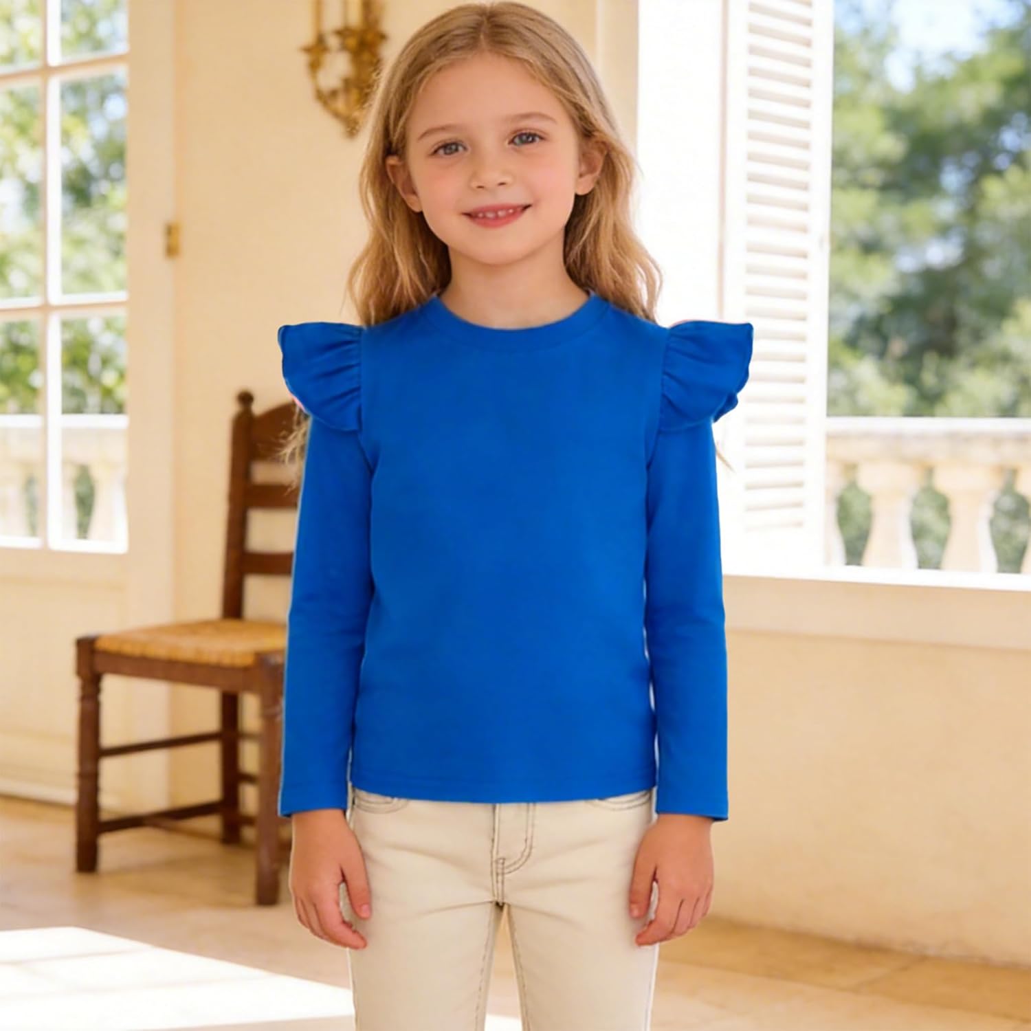 Magic Park 1-10Y Baby Girls Long Sleeve Ruffle T Shirt Toddlers Solid Color Tee Kids Casual Top Spring Fall Winter Blouse - Image 3