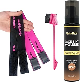 Dolahair Lace Tint Spraying for Wigs Melt, Medium Brown Lace Tint Spray Lace Melting Foam Mousse for Lace Wigs with 2 Pcs Lace Melting Band, Elastic Bands for Wigs (3.8 oz Medium Brown Lace Tint / 2 Lace Melting Bands/ 1 Edge Brush)