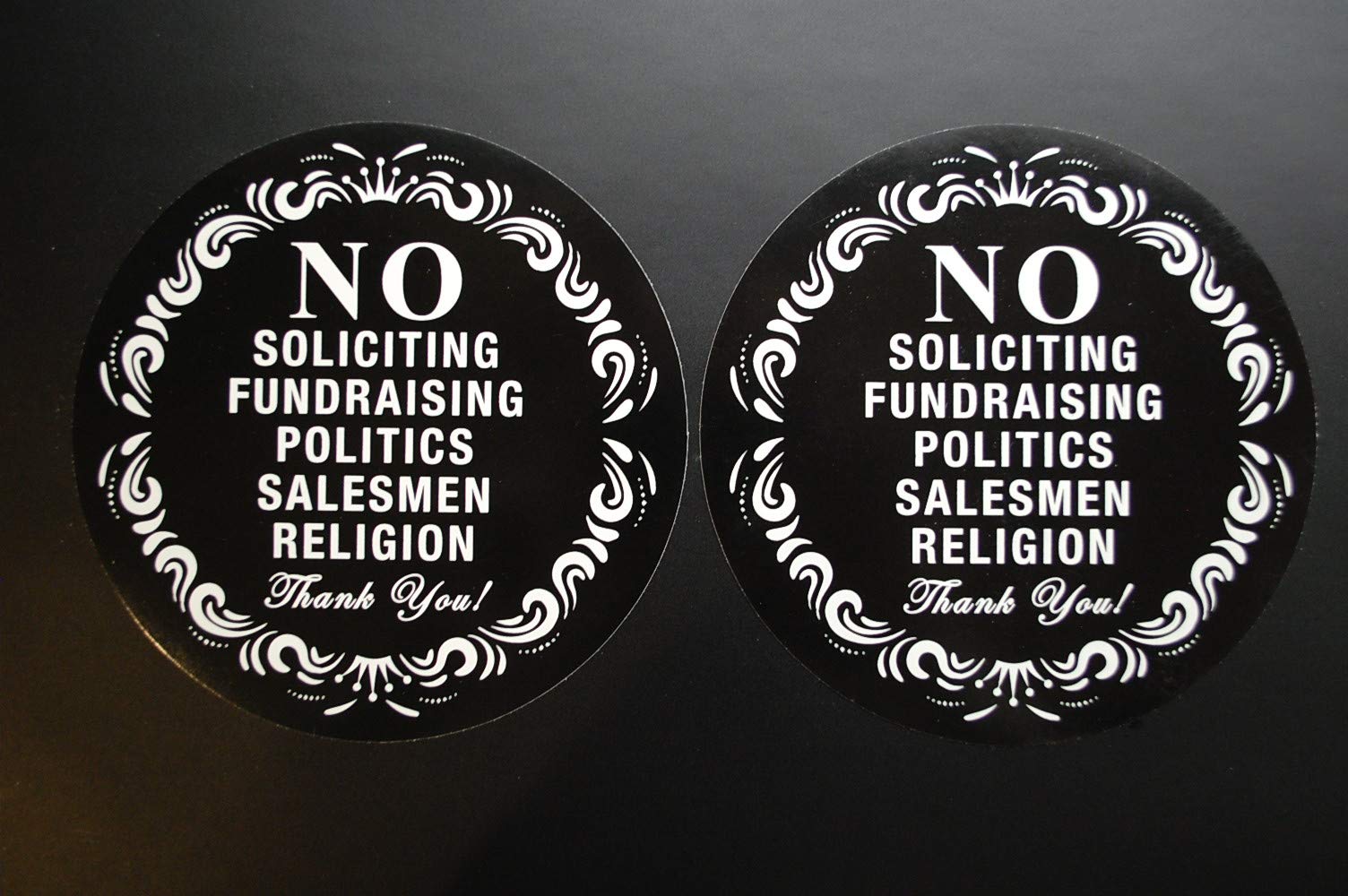 Five Star Graphics (2 Pack) No Soliciting Sign Sticker 5" Circle for Home & Business, Vinyl Decal, UV Protected & Waterproof (X2PS52)