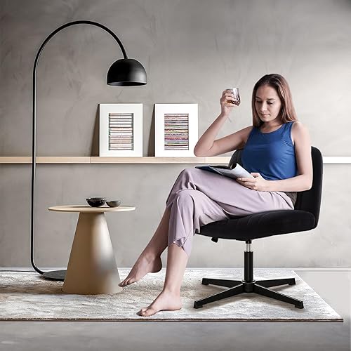 Miniatura 2 de IWMH Silla de oficina ancha sin brazos, silla de escritorio cruzada sin ruedas con tela acolchada, altura ajustable, silla de tocador de asiento