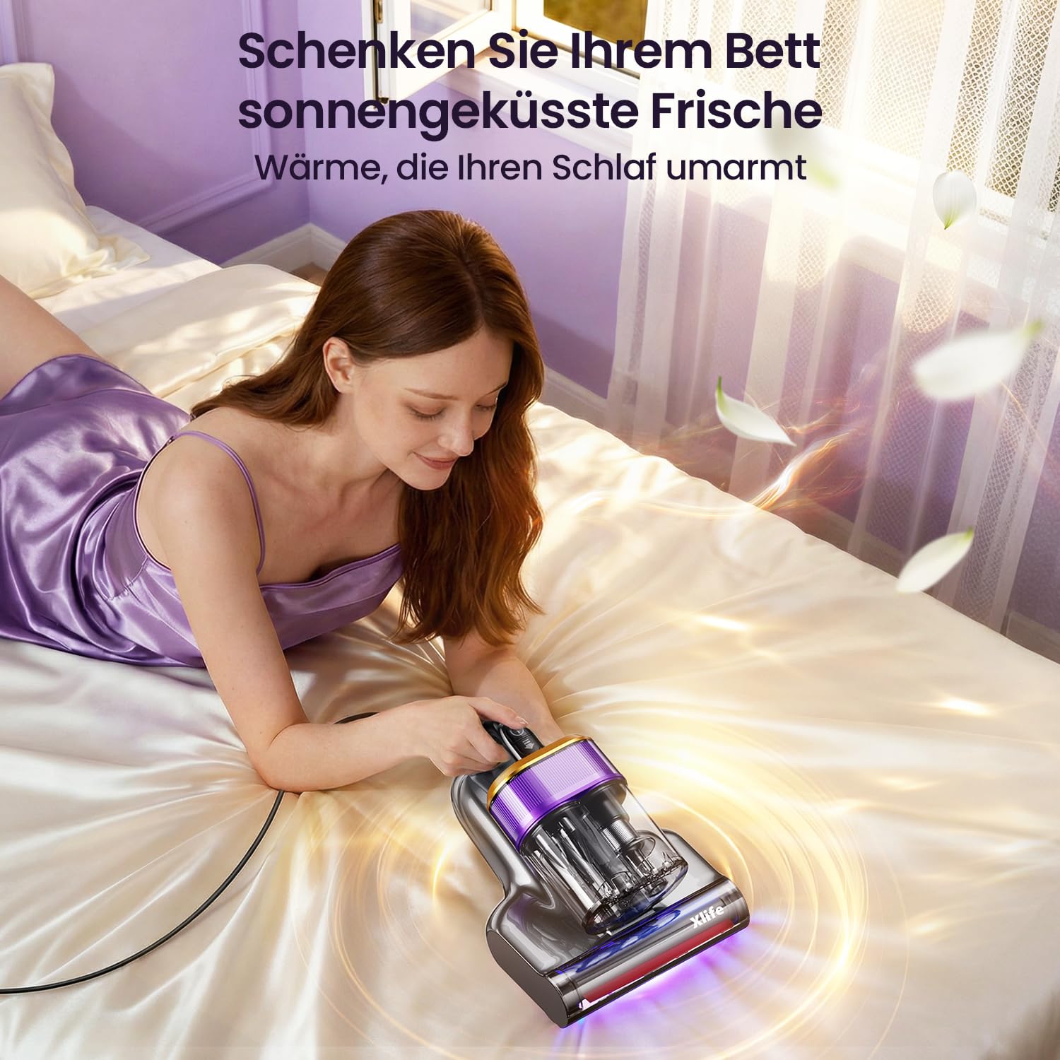 Milbensauger für Matratzen mit 18 kPa Saugkraft, UV-C Licht, 63 °C Heißluft und 2 Bürsten, Bett-Staubsauger und Matratzenreiniger für Matratzen, Betten, Sofa