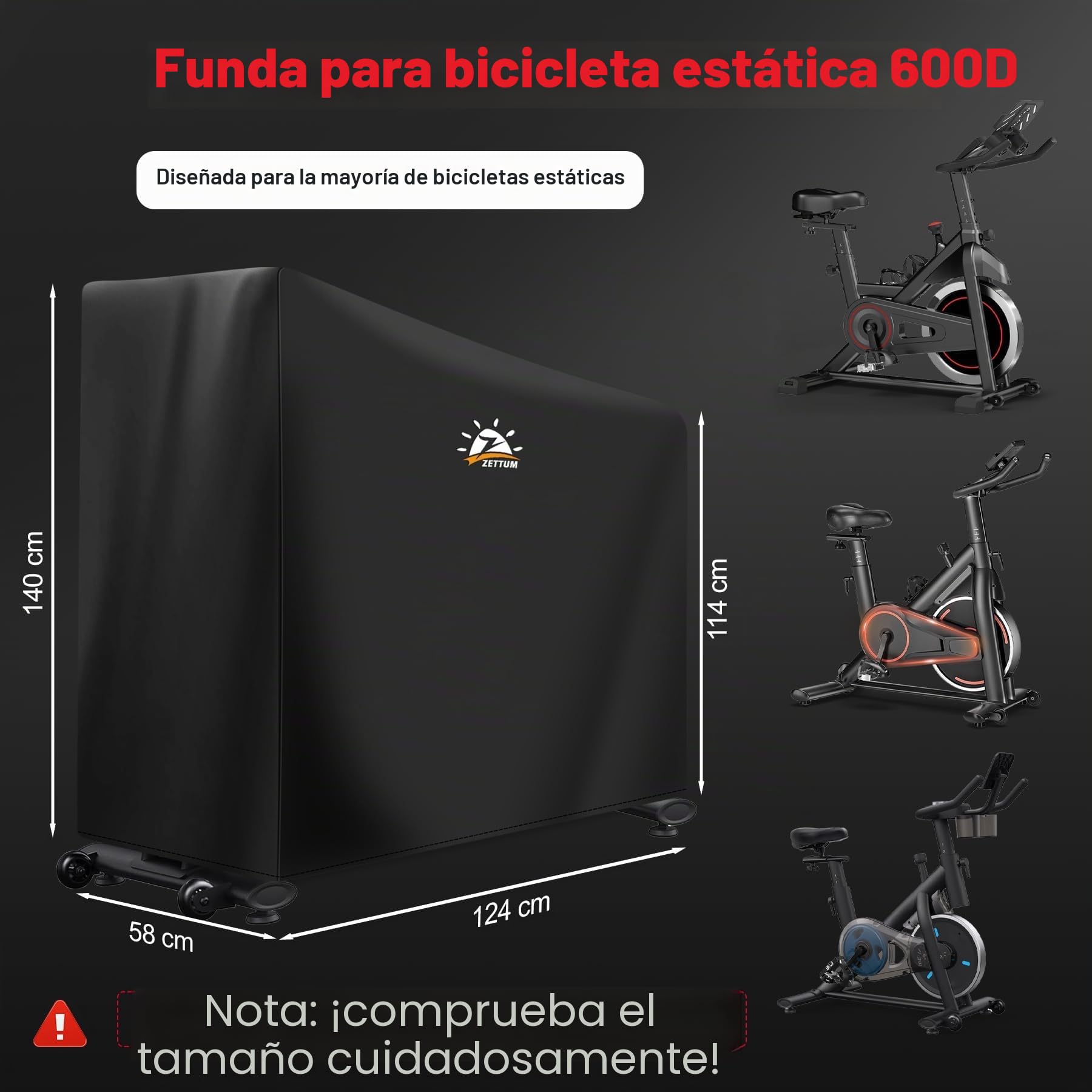 Zettum Funda para Bicicleta estática de Poliuretano 600D, Impermeable, para Almacenamiento Exterior, Fundas de Bicicleta Resistentes para Merach, Wenoker, Bicicleta Vertical, Funda para Bicicleta