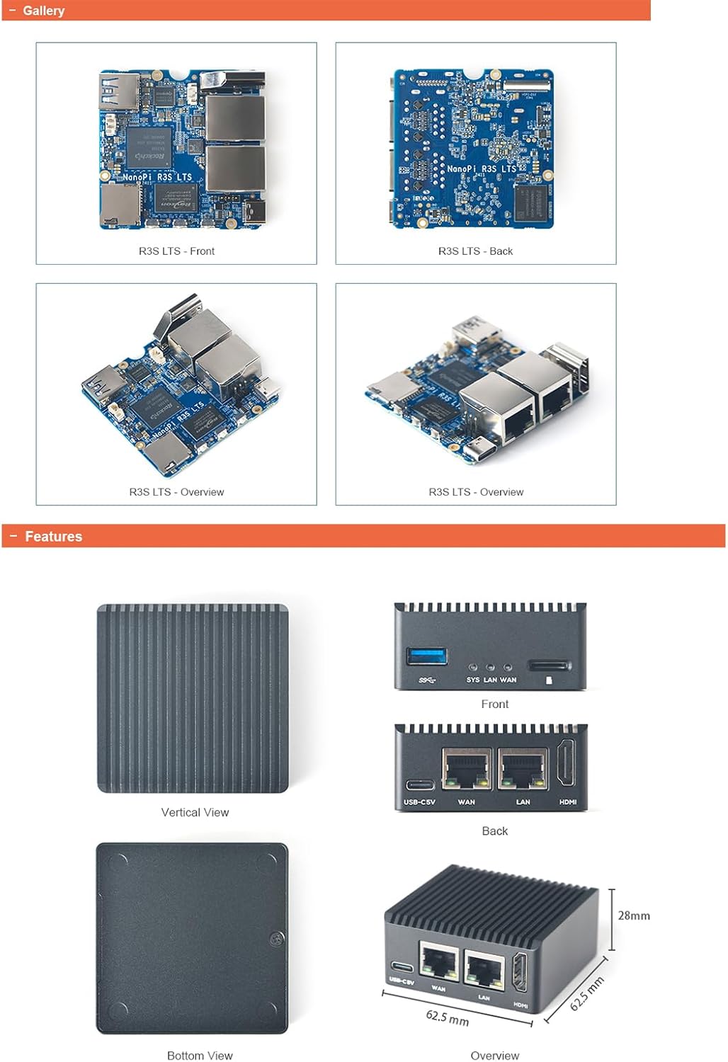 NanoPi R3S-LTS RK3566 Dual GbE 2GB RAM 4K HD MI Output USB 3.0 - Perfect for Home Server/Network Storage/Soft Router (Metal Case Kit with Power,1GB RAM + 0GB eMMC)