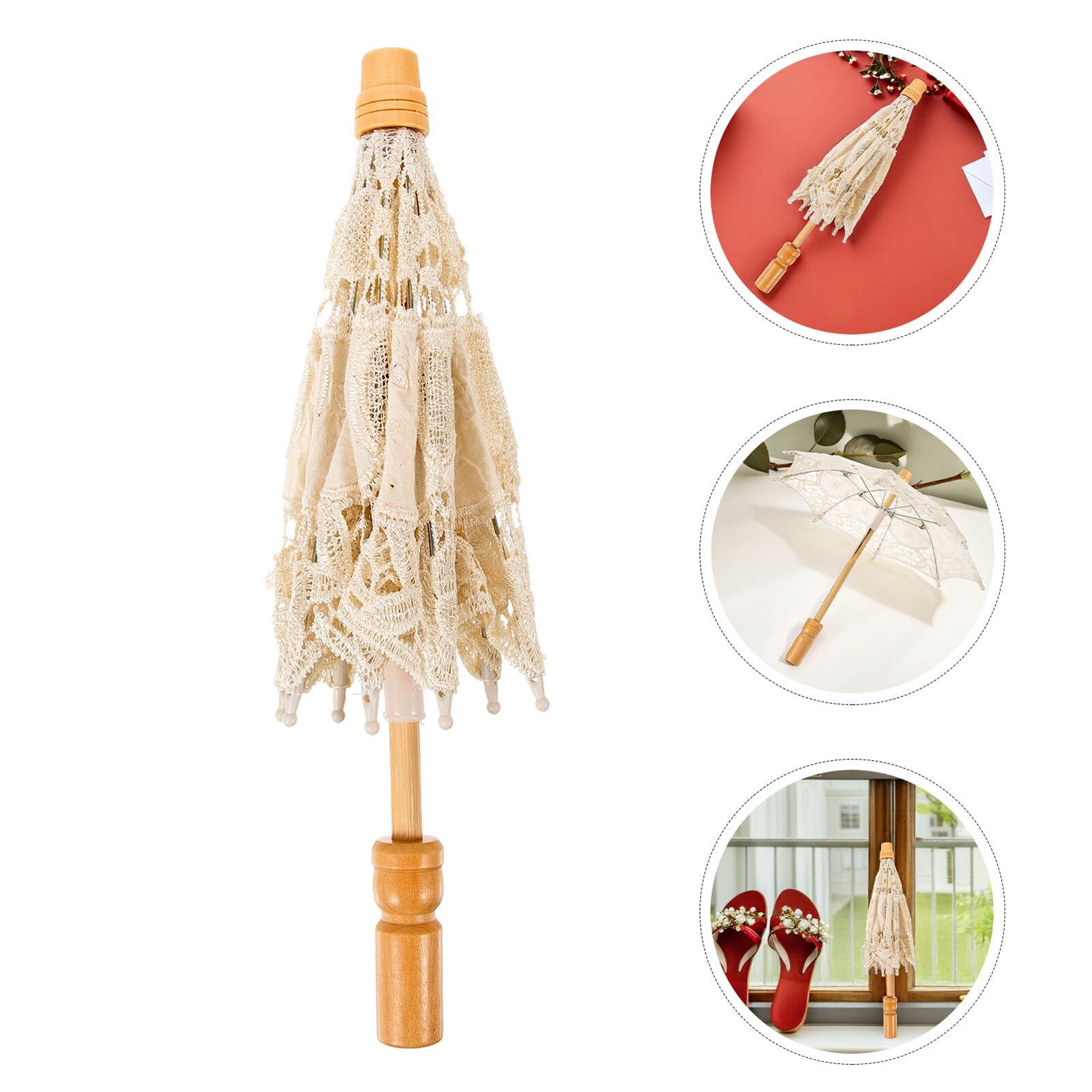 Beavorty 2 Stück Braut Sonnenschirm aus Spitze Beige mit Holzgriff Vintage Hochzeits Deko und Fotografie Requisite für Romantische Braut Fotoshootings