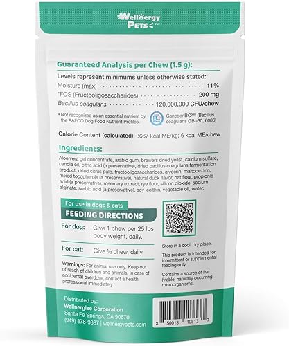 Miniatura 3 de Wellnergy - Probióticos diarios y prebióticos masticables suaves para perros y gatos, apoyo digestivo para diarrea, estreñimiento, malestar