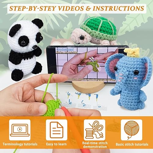 Miniatura 2 de Kit de 6 piezas de ganchillo para principiantes, kit de punto para niños con videos paso a paso, hilo, gancho de ganchillo, kit de tejido para