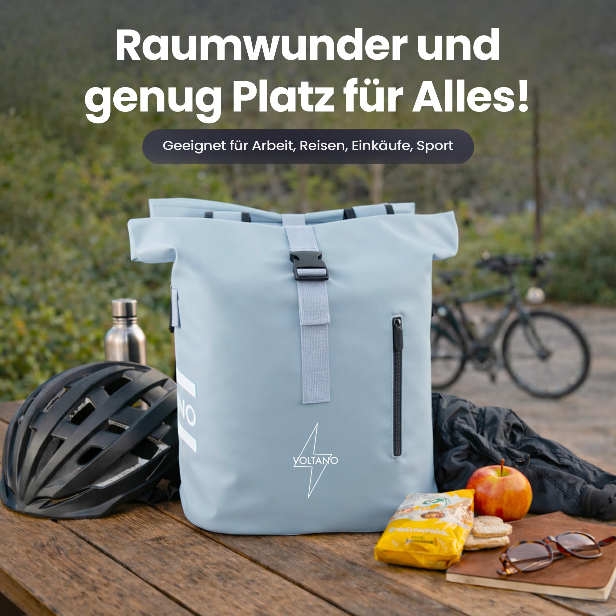 Fahrradtaschen für Gepäckträger 48 Liter 2er Set Rolltop - Eisblau | Fahrradtasche wasserdicht [4 Fächer Rolltop] - Gepäckträgertaschen [Rackmontage] - Doppeltasche abnehmbar für E-Bike