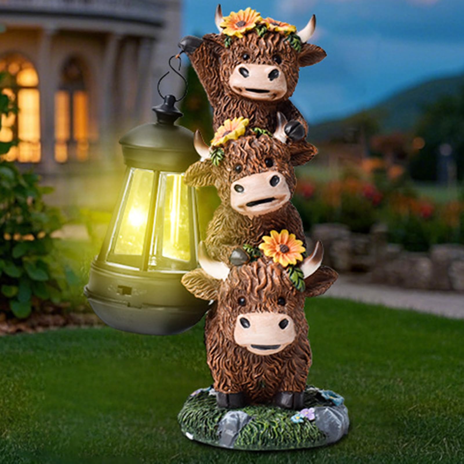 Statua di bestiame solare per giardino, cartello di benvenuto decorativo per giardino, statuetta di Bovina multiuso, decorazione per terrazza per casa, hotel o fattoria