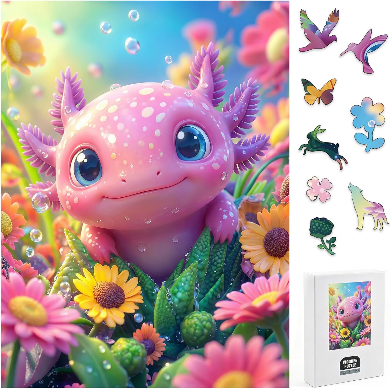 Wooden Jigsaw Puzzle for Adult, Fantasy Axolotl Theme Puzzle