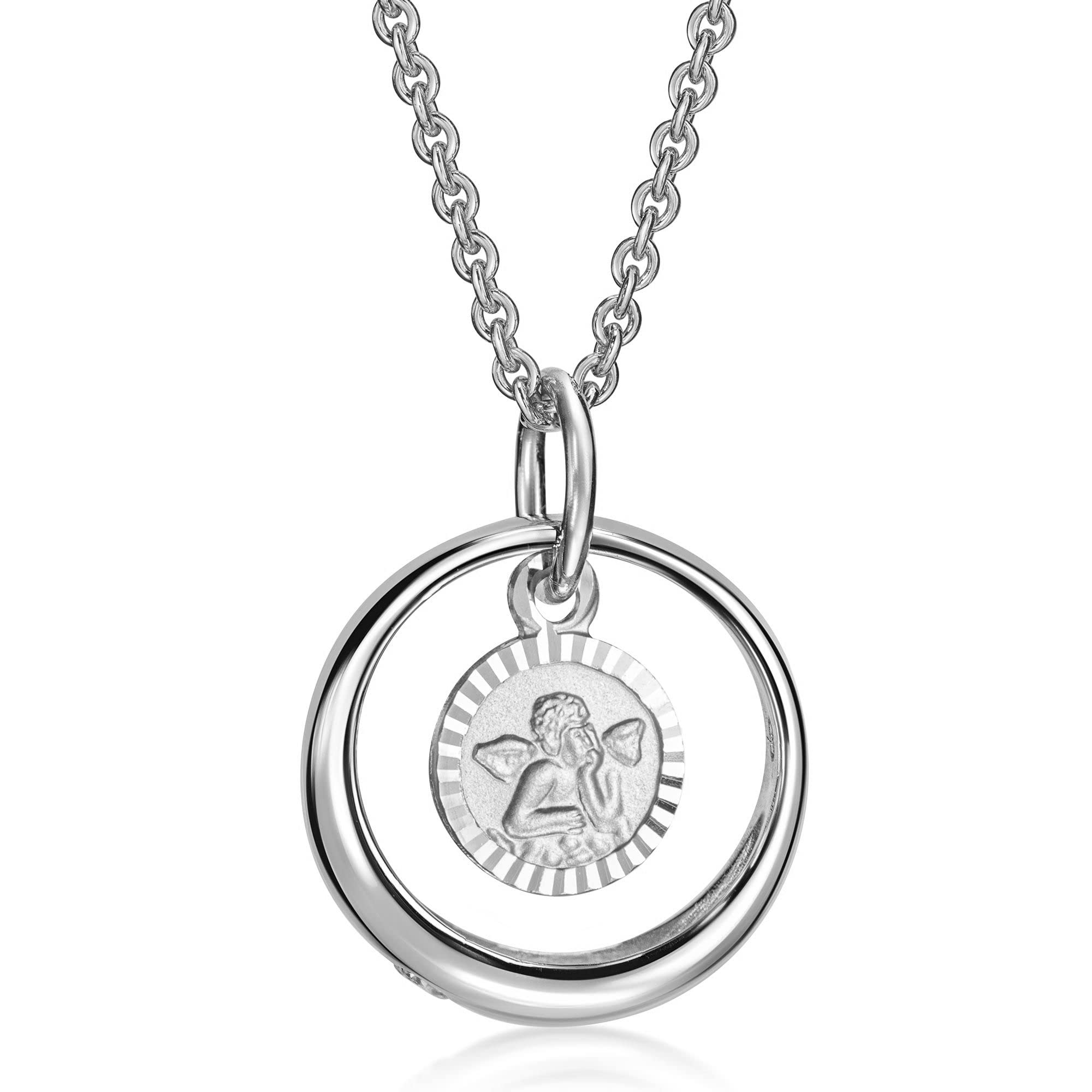 Collana con angelo custode in argento sterling, angelo in argento con ciondolo in zirconia cubica, collana con angelo in argento, regalo per prima comunione, battesimo. Scegli la catena. - Italia