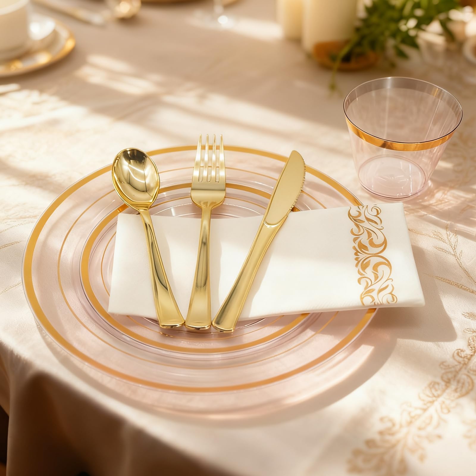 AIRE Gold Pink Plates Set - 175PCS for 25 Guests -3