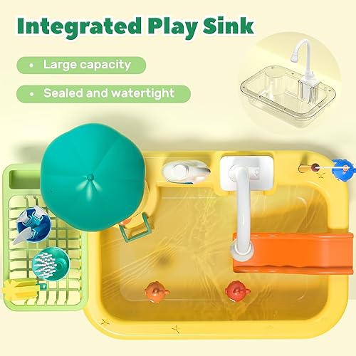 Miniatura 4 de CUTE STONE Fregadero de juego con agua corriente, juguetes para fregadero de cocina con comida y utensilios de cocina, juguetes flotantes para