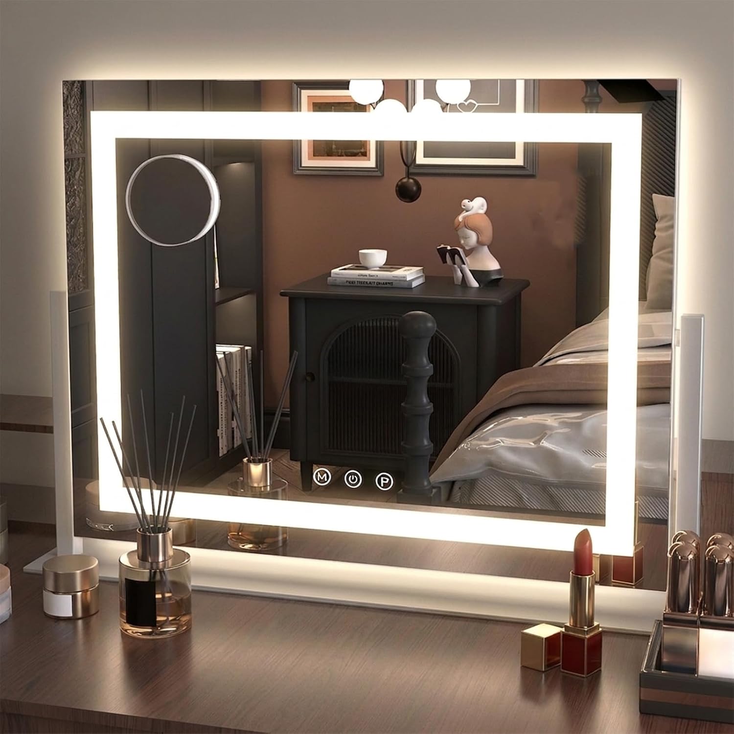 LED Vanity Mirror, 10X Magnification, 3-Color Dimmable Lights