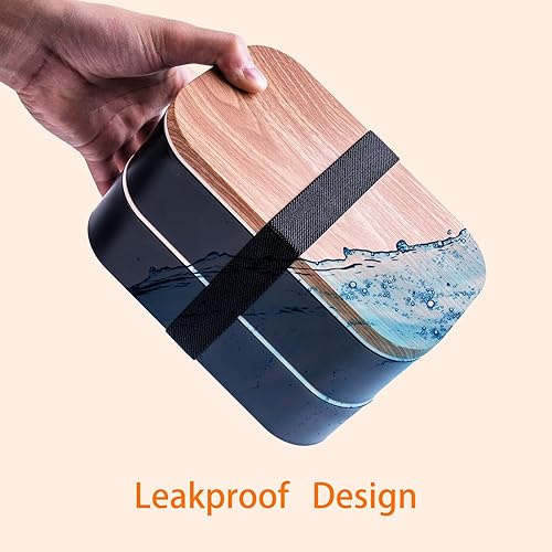 Miniatura 3 de Lonchera Bento para adultos, lonchera japonesa para adultos, lonchera Bento con a prueba de fugas, 54 onzas, color negro, sin bolsa