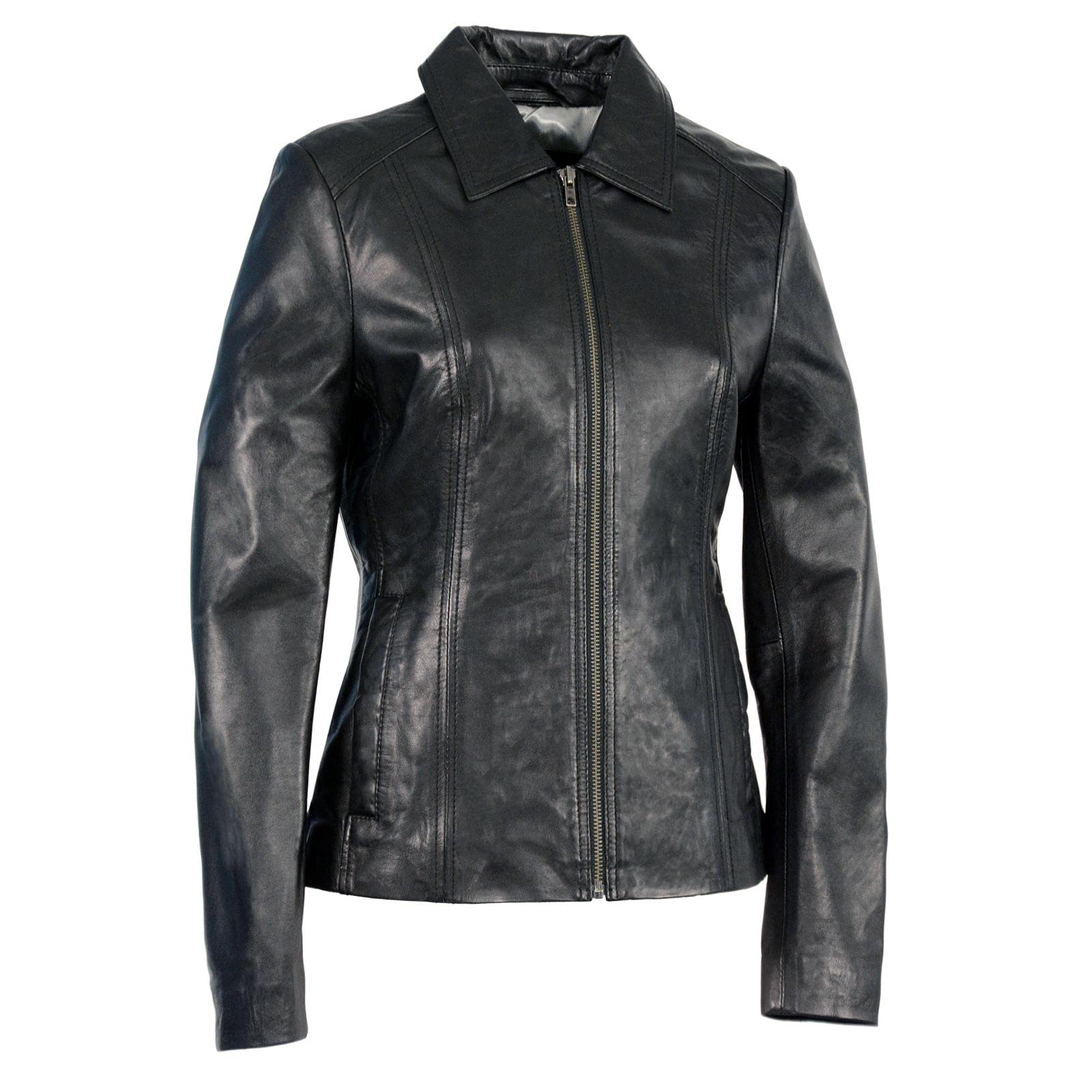 Milwaukee Leather SFL2850 Women's Classic Black Zippered Motorcycle Style Fashion Leather Jacket with Shirt Style Collar - 2X-Large