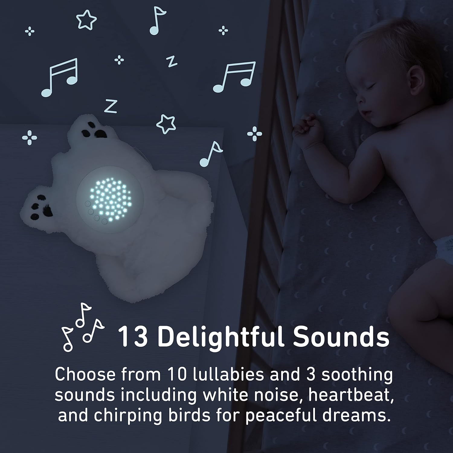 Pure Enrichment® PureBaby® Sound Sleeper Portable Sound Machine & Star Projector - Plush Sleep Aid with Night Light, 10 Lullabies, White Noise, Heartbeat, Birds & More for Baby & Toddlers (Polar Bear) : Baby