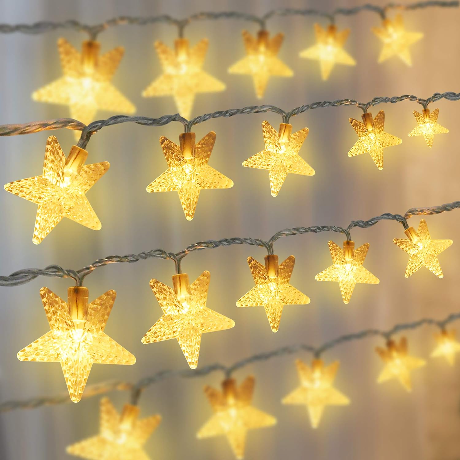 Joiedomi 100 LED Star String Lights, 39 ft Star Fairy Lights 8 Models Warm White Christmas Star Lights Indoor/Outdoor Lighted Christmas Wedding Decorations