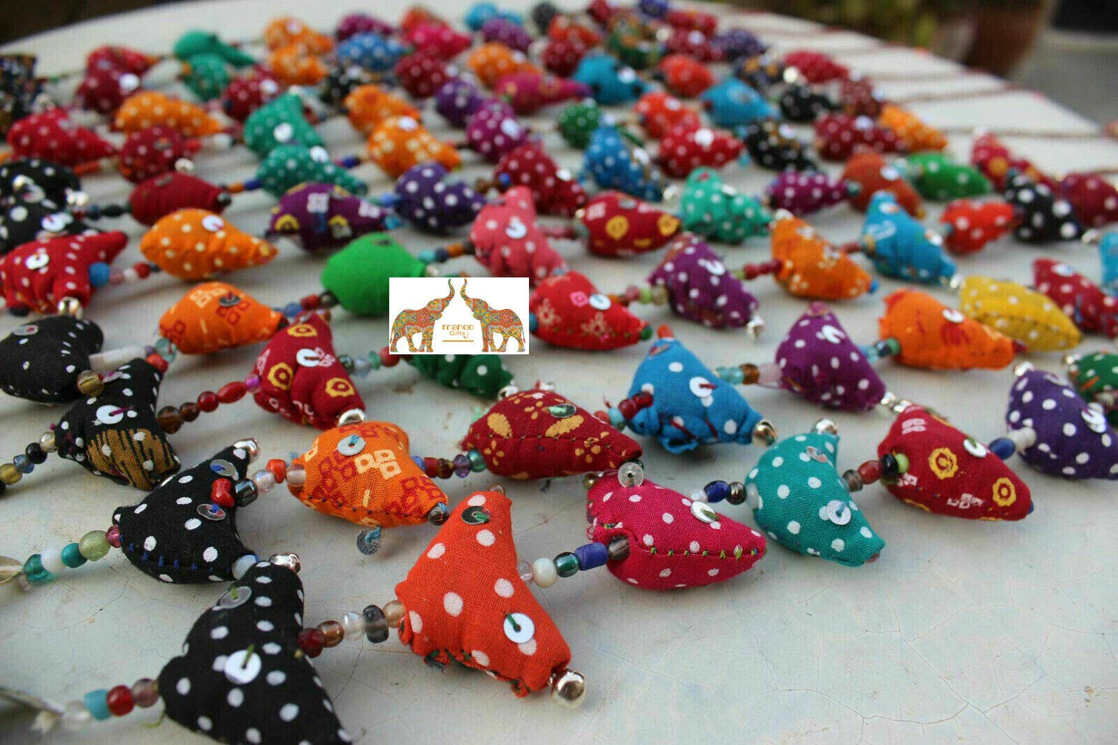 Mango Gifts 30 Mini Cotton Birds Bell Tota Traditional Indian Hanging Decoration 120 cm Height, Multicolor, 120 cm Length - Image 3