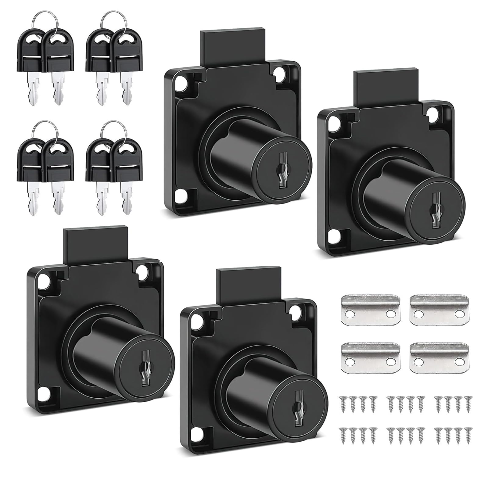 Ldzzuo 4 Pcs Universal Security Cabinet Lock, 21mm Cupboard Drawer Locker Locks with Key, Purpose for Furniture Letterbox Postbox Mailbox Toolbox Door, Black