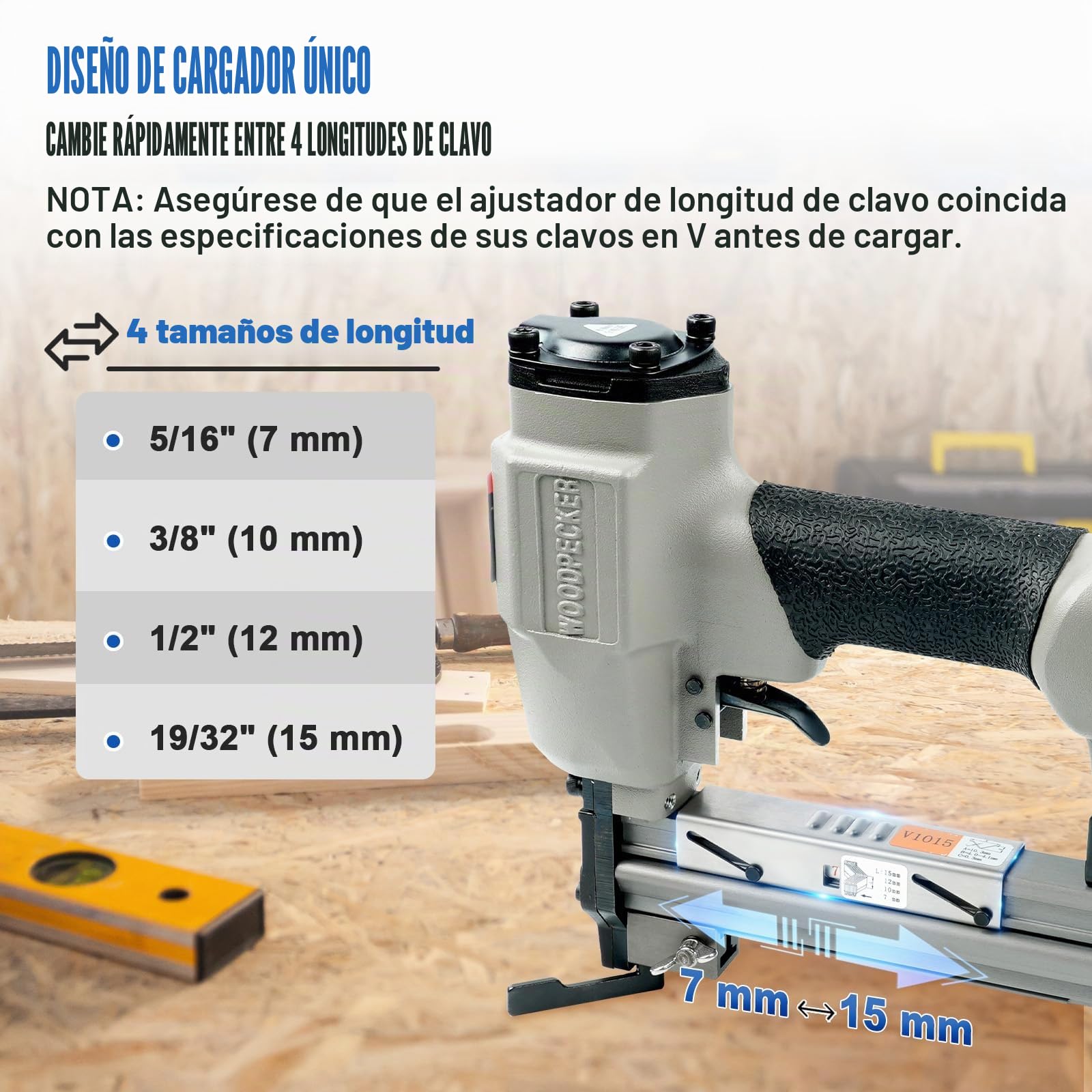 Woodpecker V1015 - Clavadora neumática para marcos de fotos | Se adapta a clavos en V de 7 mm a 15 mm (0.27 a 0.69 pulgadas), engrapadora de marco o unión para enmarcar fotos
