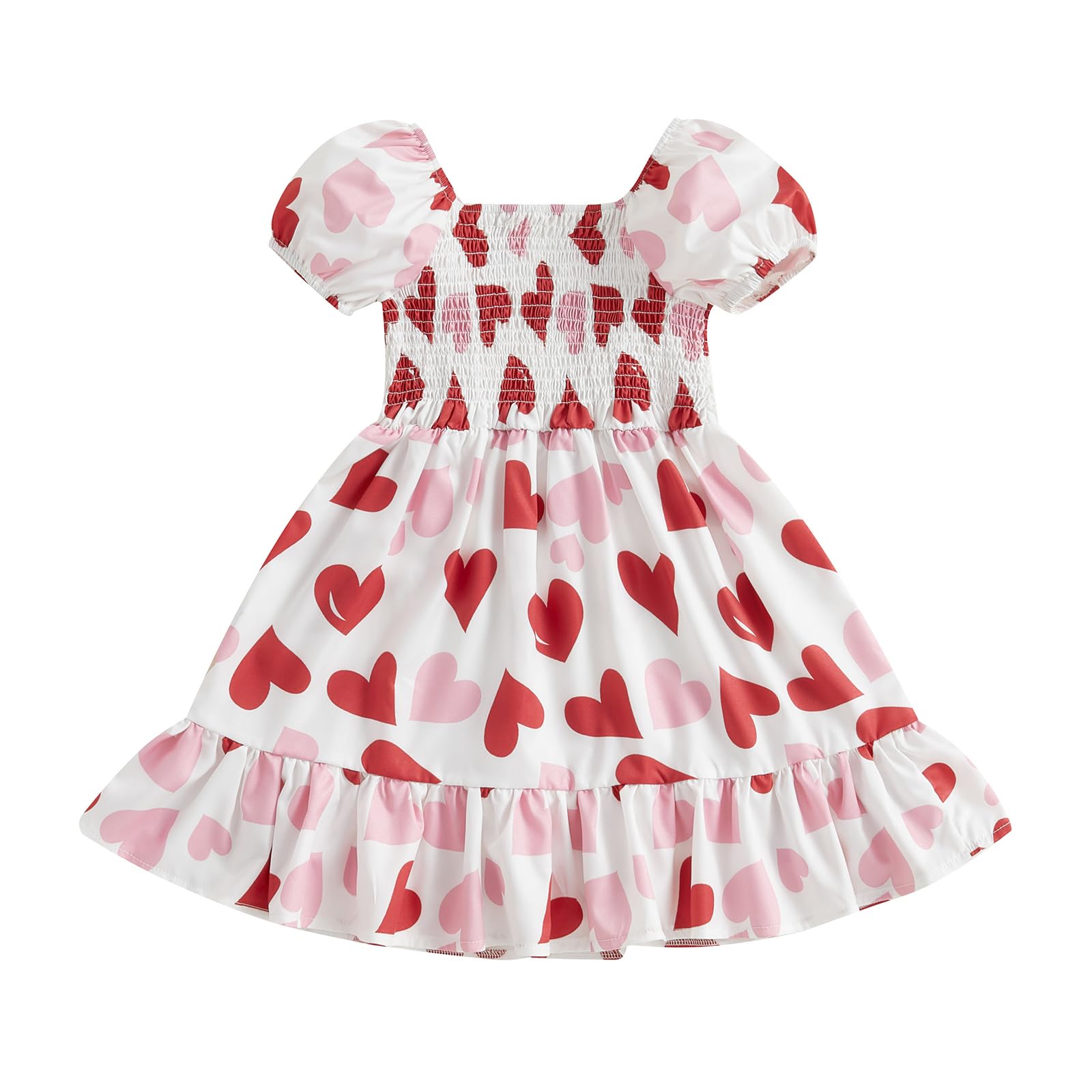 Toddler Girls Valentines Dress Cute Heart Print Sleeveless Square Neck Party A-Line Dress (Red, 3-4 Years)