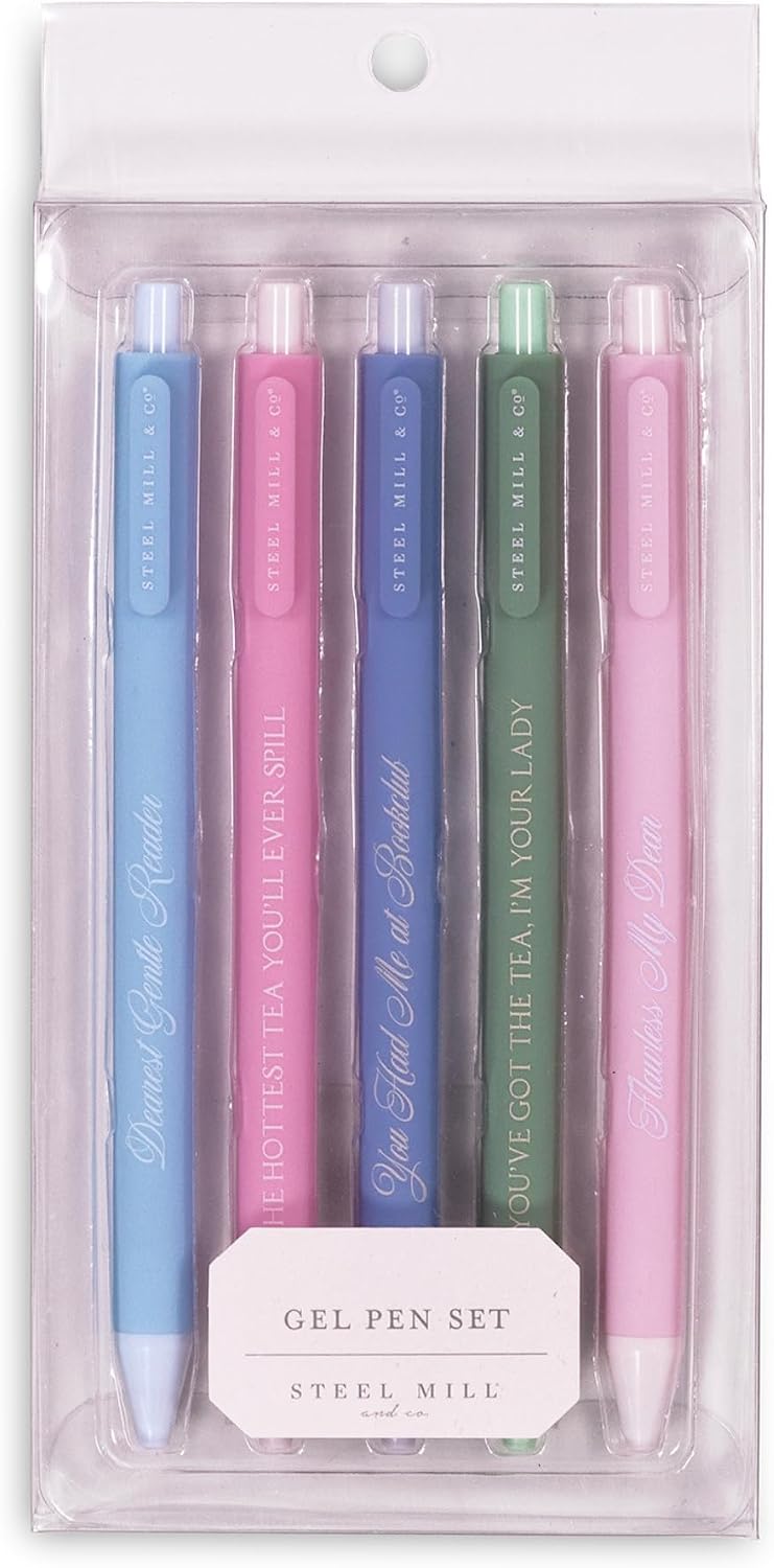 Steel Mill & Co Pastel Gel Pen Set, Cute Journaling Pens for Book Lovers, Librarians, and Romance Readers, Bookish Writing Pens (Book Club Tea Party) image 2