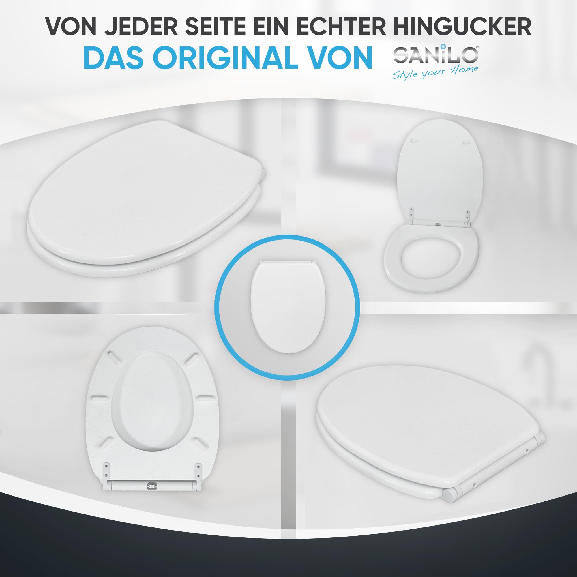 Sanilo WC Sitz mit Absenkautomatik & Quick-Release aus Holz, Glitzer Weiß
