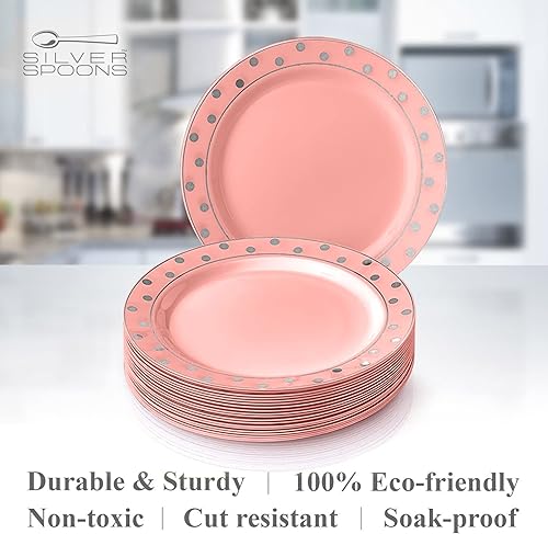 Miniatura 10 de Elegantes platos desechables para fiestas  (24 piezas) juego de vajilla desechable resistente de 10.25 pulgadas, platos de plástico de comedor finos