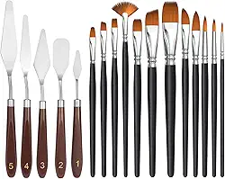 Kit de Pincéis para Pintura - 12 Pincéis + 5 Espátulas para Aquarela e Tinta Acrílica | Pinceis para Tinta Acrílica, Kit Pincel Aquarela, Espátula para Pintura | Ferramentas Profissionais para Artista