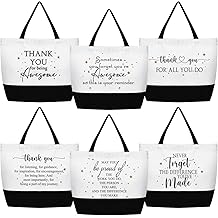 Cunno 6 Pcs Christmas Thank You Canvas Bag for Women Employee Appreciation Gift Reusable Grocery Bags for Coworker Nurse