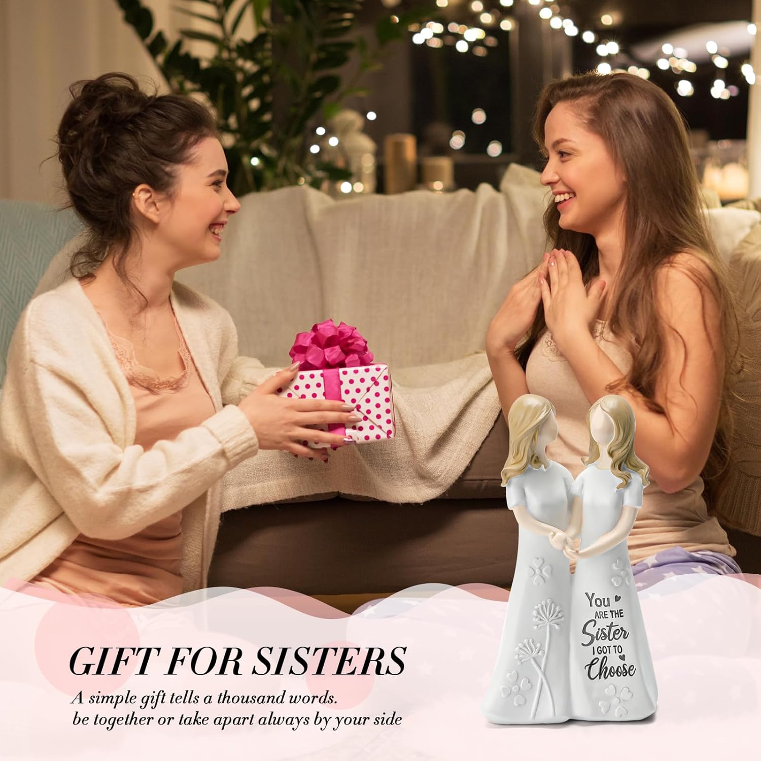 INLOMEM Friendship Gifts for Best Friends Women - Resin Sister Figurines Best Friend Sister Birthday Gift Ideas Unique Gifts for Sisters from Sister - Hand-Painted Figure (White) - Image 4