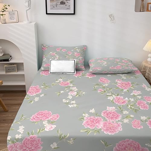 Miniatura 10 de Sábanas florales para cama tamaño Queen, sábanas de cama de flores, microfibra suave y bolsillo profundo, sábanas y fundas de almohada estampadas