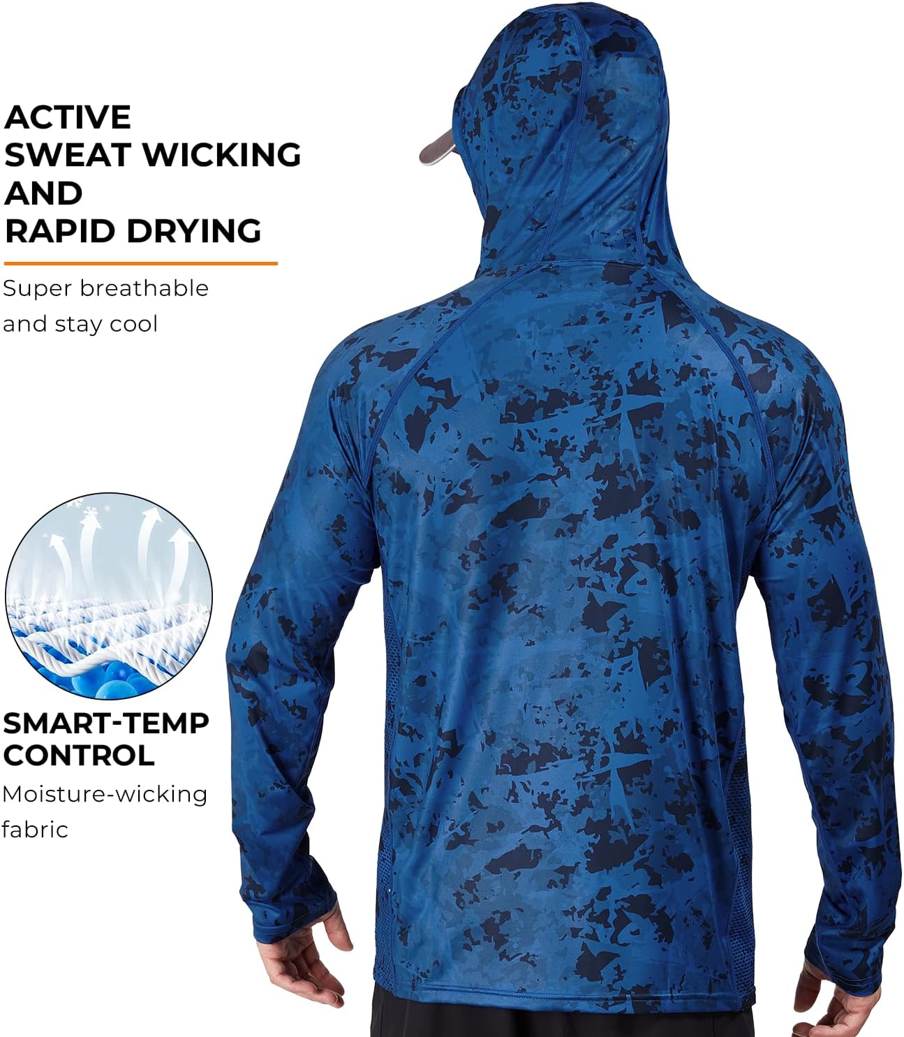 Rodeel UPF 50+ Men’s Long Sleeve Performance Fishing Hiking Shirt with Mask UV Neck Gaiter Hoodie