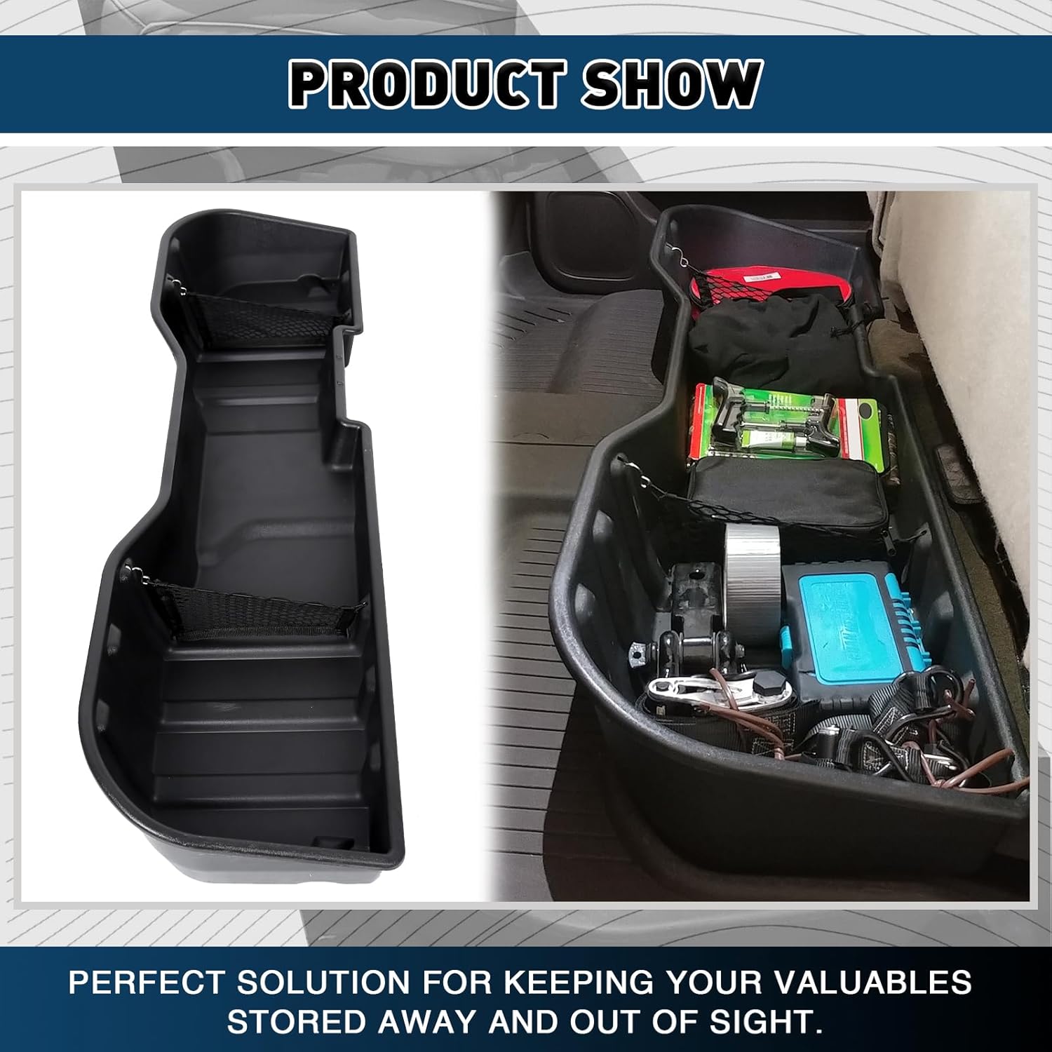 Underseat Storage Box Compatible with 2007-2018 Silverado / 2007-2019 Sierra 1500 / 2500HD / 3500HD Crew Cab Under Seat Storage Replacement for #23183674