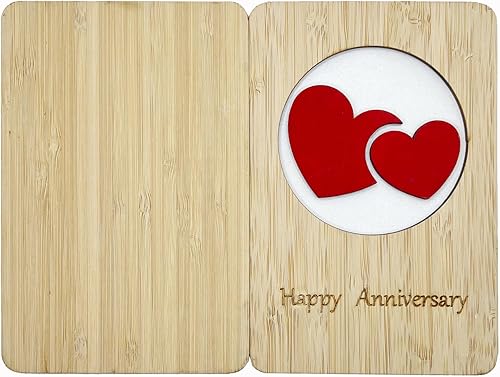 Miniatura 7 de Tarjeta de aniversario de 5 madera, hecha a mano, tarjetas de felicitación de aniversario de boda de 5 años, tarjeta de madera para ella, él,