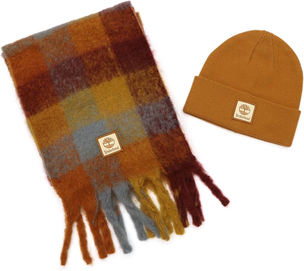 Timberland CHUNKY PLAID SCARF AND TONAL LOGO HAT SET
