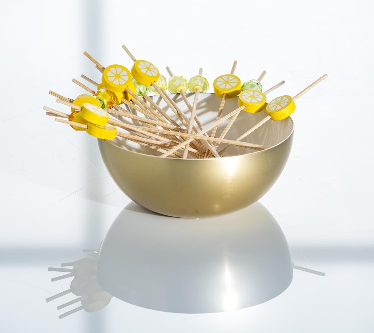 Abbott Collection Lemons Cocktail Picks, 100 Pieces | Bamboo/Wood, Brown/Yellow, 4.5"L