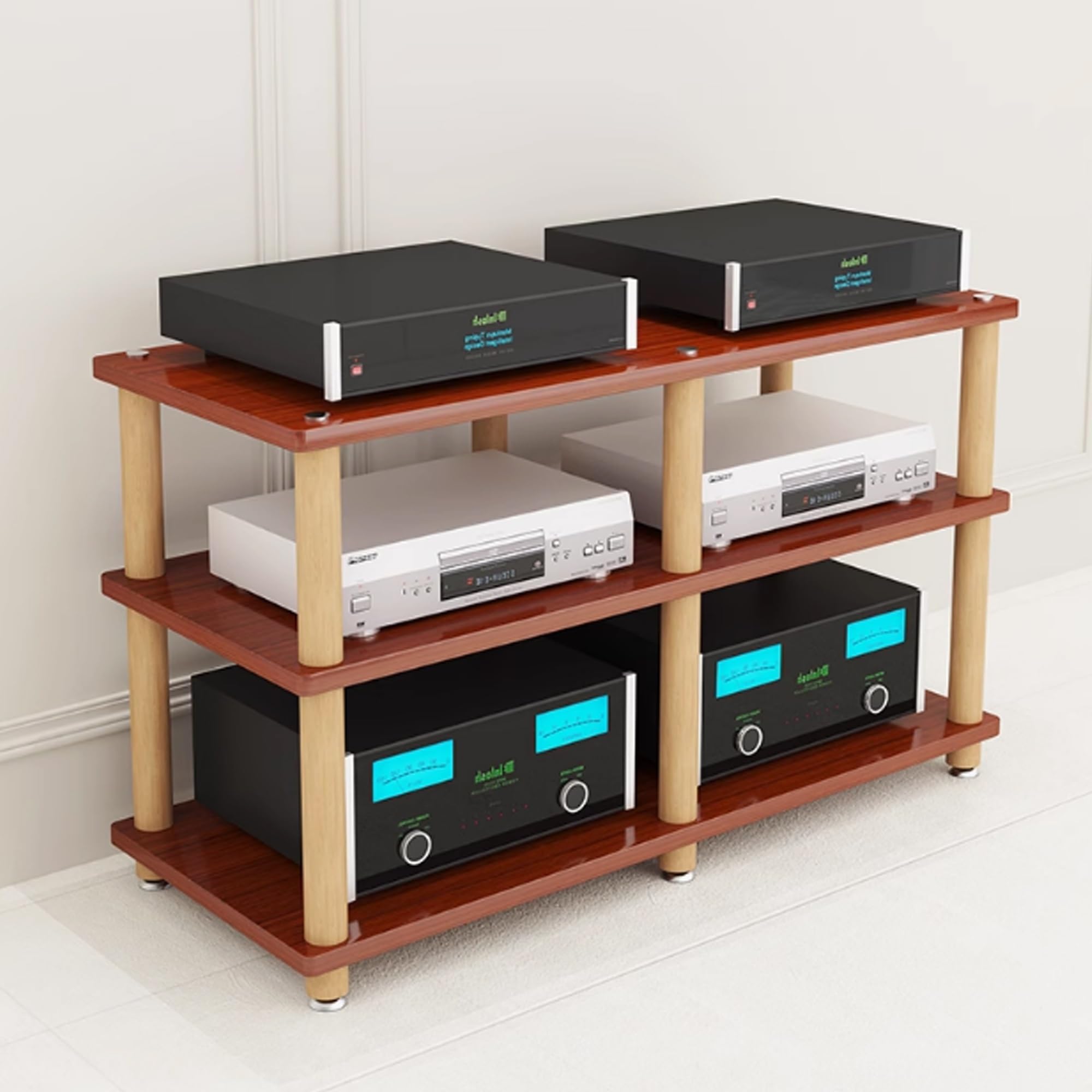 Mobile stereo hi fi rack hifi, Supporto stereo aperto Supporto per mobiletto multimediale AV, scaffale audio-video Scaffale per proiettore, per casa/ufficio/camera da letto/sala di registrazione(Red W