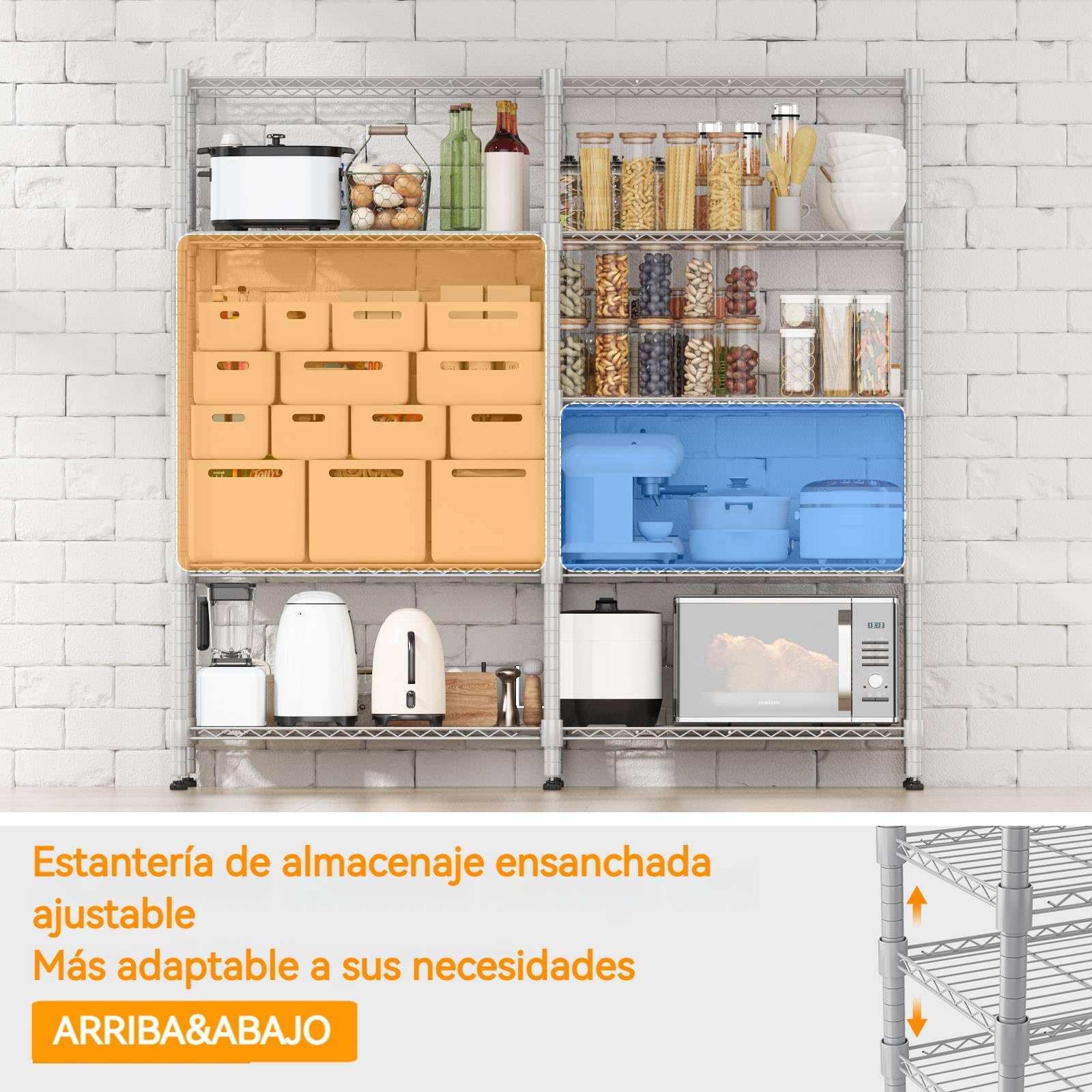 Himimi Estantería metálica de 5 niveles para almacenamiento, Unidad de estanterías de alambre ajustables, Estantes resistentes con pies niveladores, Estantería de almacenamiento 152*35*183cm, Plateado