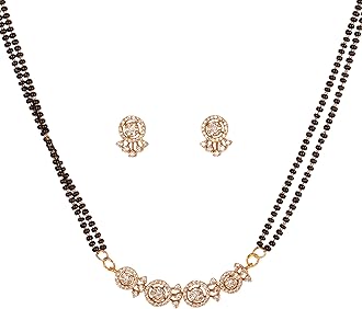 by Touchstone Traditional Indian Bollywood Studded Diamond Look Black Beads Symbolic Designer Jewelry Mangalsutra Pendant Set in Gold Tone for Women.