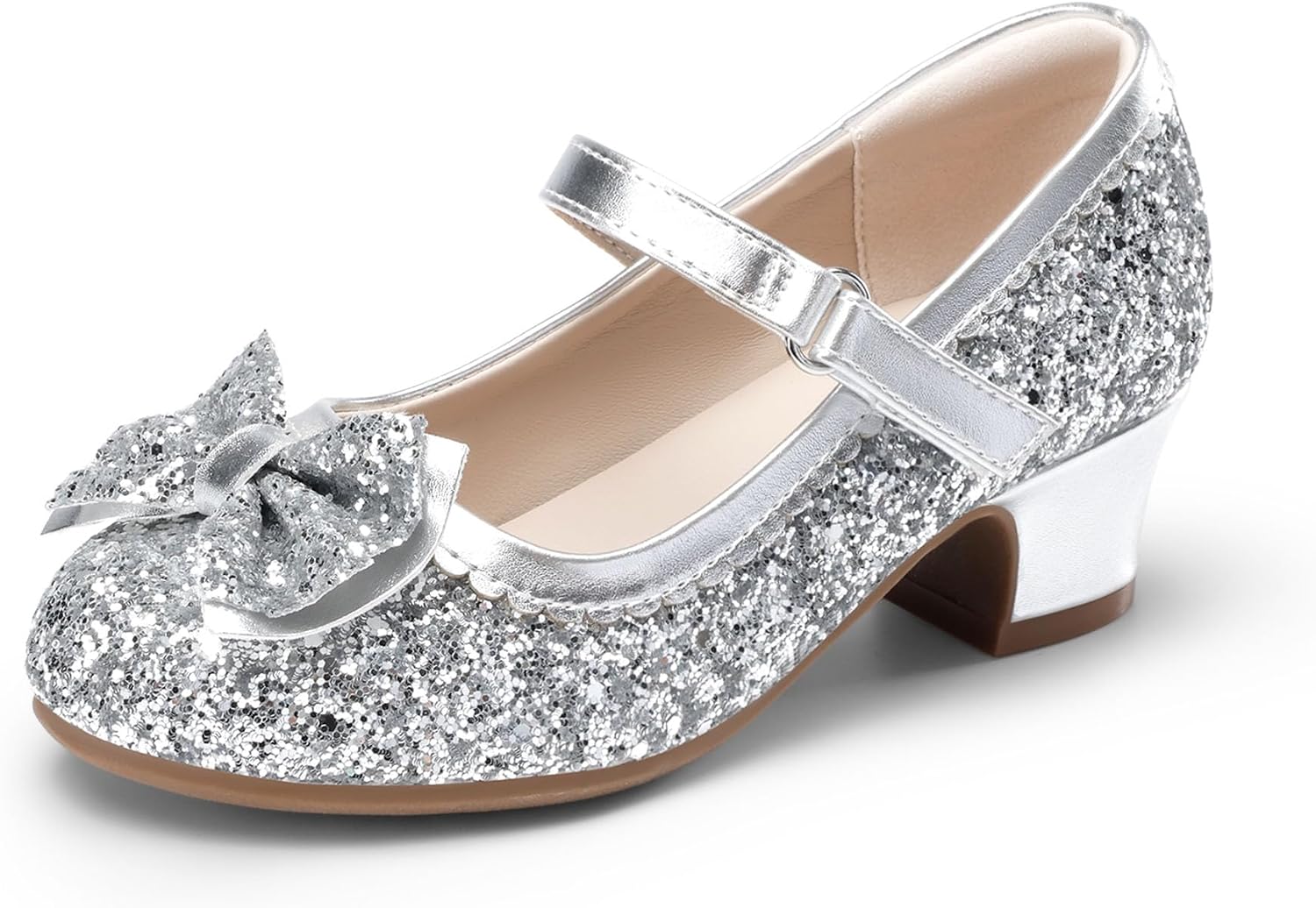 DREAM PAIRS Girls Glitter Dress Shoes Mary Jane Heels | Flower Girl Glittery Princess Low Heel Wedding Party Christmas Pumps with Bow for Toddler Little Kid