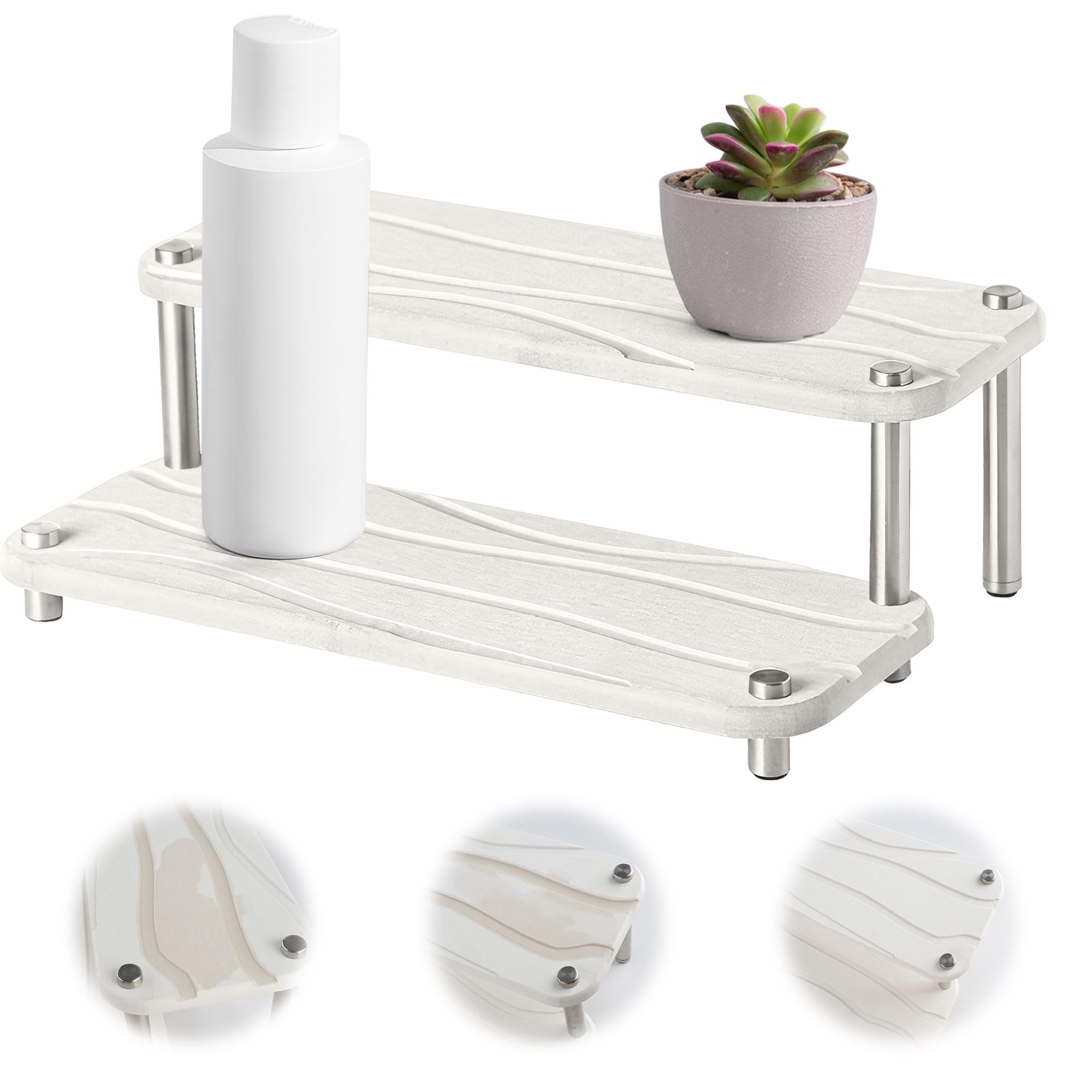 Stone Drying Tray For Bathroom Counter,2 Tier Water Absorbing Bathroom Tray for Kitchen Sink Organizer,Diatomaceous Earth Drying Sponge Soap Holder (white)