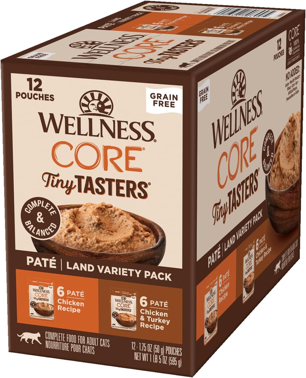 CORE Tiny Tasters Pate Variety Pack Adult Wet Cat Food, Natural, Protein Rich, Grain Free, Land Recipes, 1.75 oz, Pack of 12 Pouches