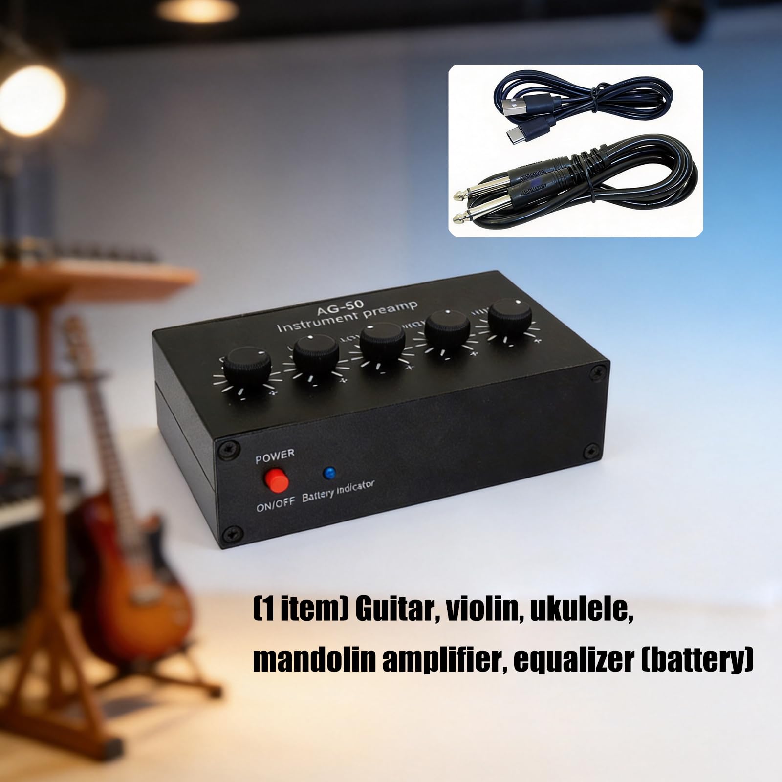 Préamplificateur instrument avec batterie 22dB 500mAh pour guitare