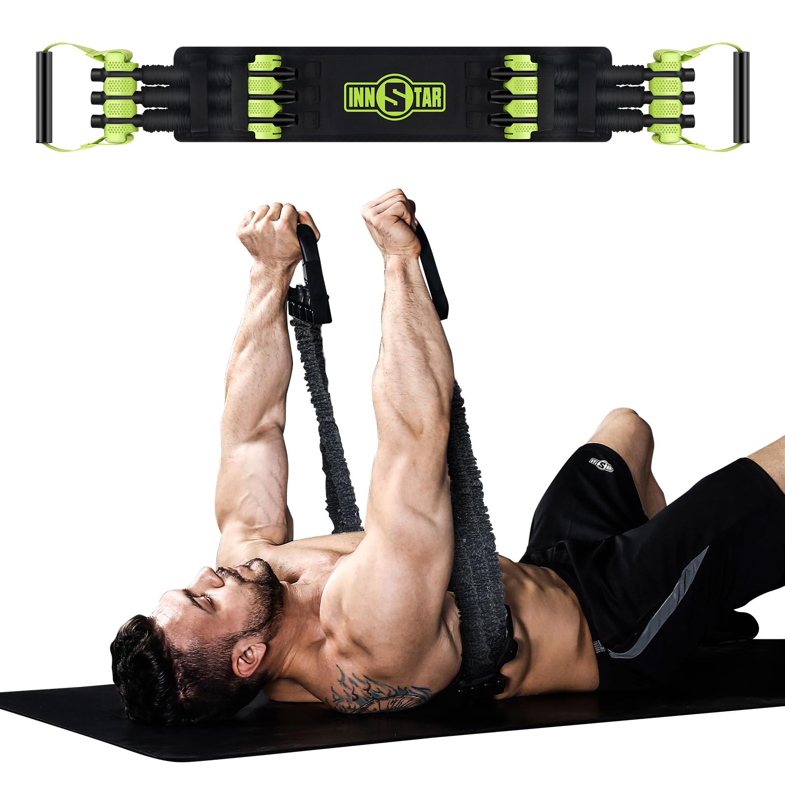 INNSTAR Adjustable Resistance Bands, Heavy Bench Press Device for Men and Women,Portable Exercise Bands for Home Gym Exercise,Fitness Workout,Travel Training (Green-120LB)