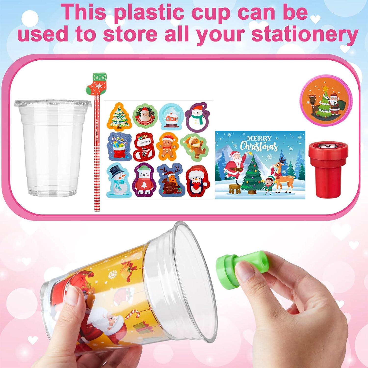 288 Pcs Christmas Gifts for Bulk with Cards Stickers Erasers Sharpener Cups Stampers Prize Exchange